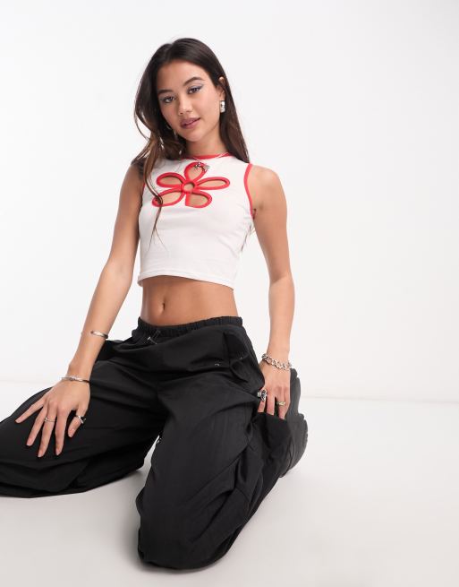 Daisy Street - Crop top anni '90 con cut-out a forma di fiore