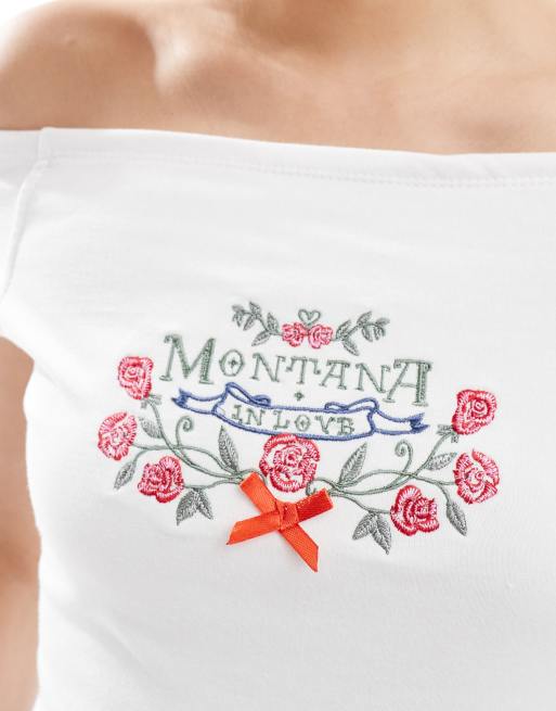 Daisy Street - Crop top bianco ricamato con spalle scoperte, 2 di 4