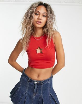 Daisy Street crop vest with star cut out in red - ASOS Price Checker