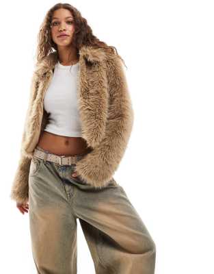 cropped faux fur jacket-Neutral