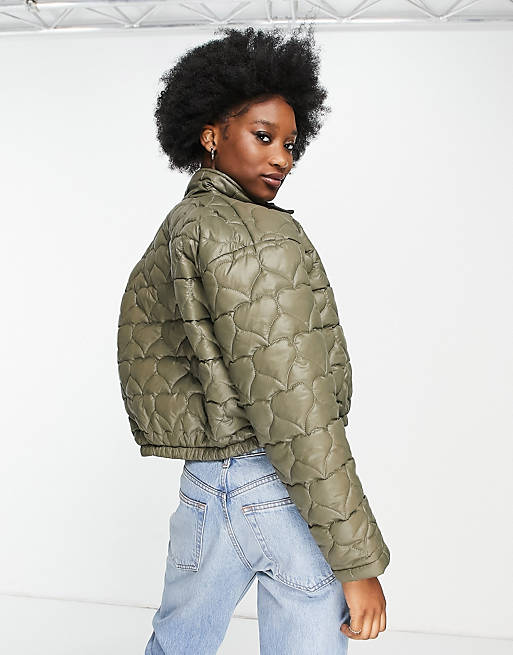 Women Daisy Street cropped jacket in heart quilt 