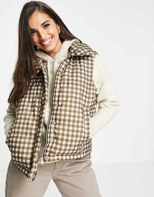 Daisy Street cropped puffer vest in gingham with collar, 2 of 4