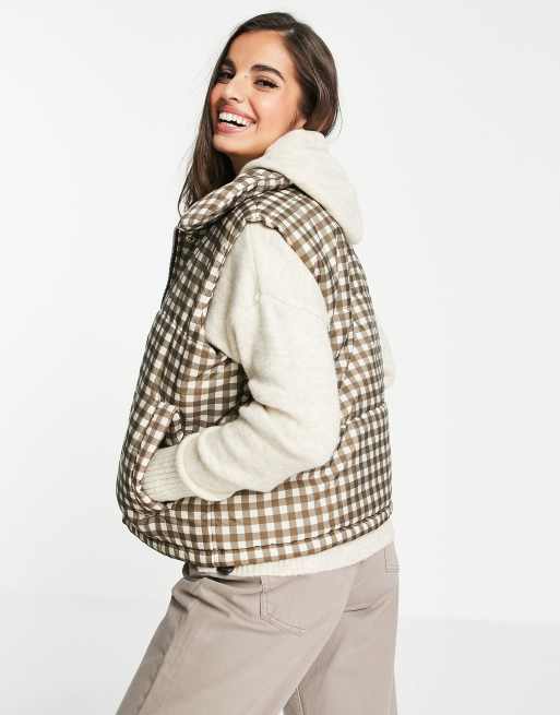 Daisy Street cropped puffer vest in gingham with collar, 3 of 4