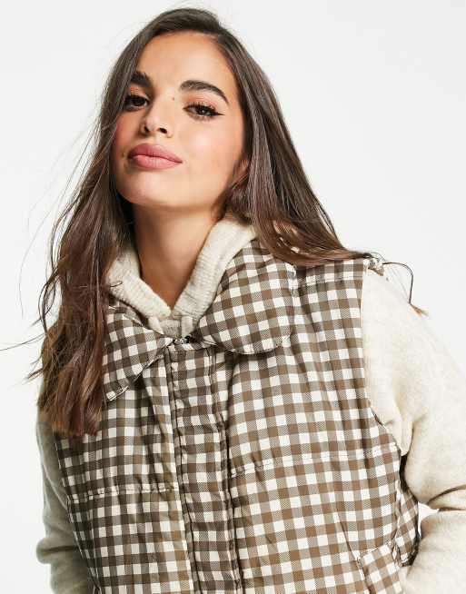 Daisy Street cropped puffer vest in gingham with collar, 4 of 4