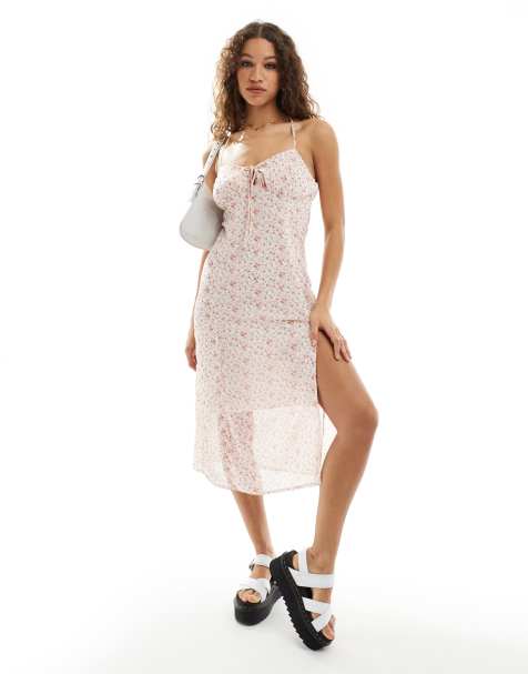 Daisy Street cross back midi cami dress in pink ditsy print - view 1