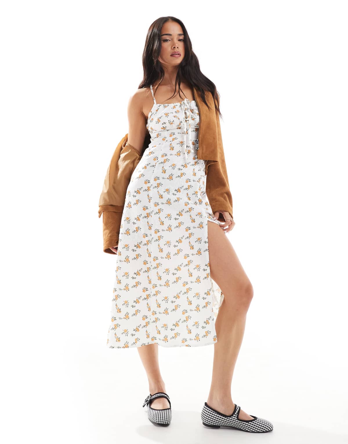 Daisy Street cross back ruched bust midaxi dress in ditsy floral