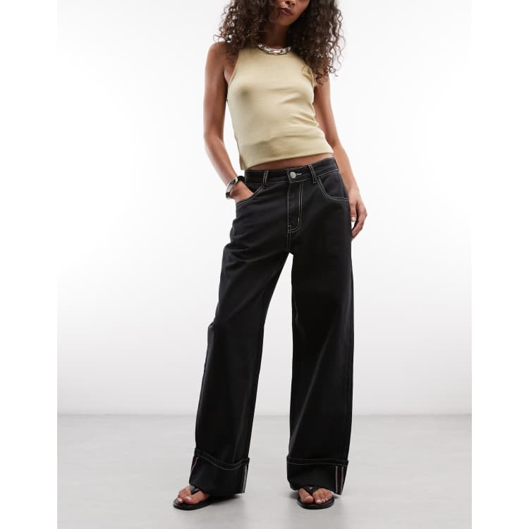 Daisy Street cuffed hem jeans in black | ASOS