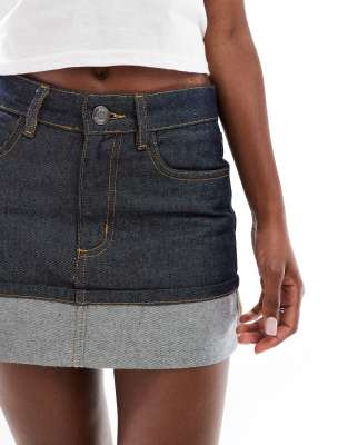 Daisy Street Cuffed Hem Washed Denim Skirt In Blue