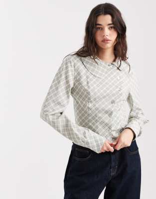 Daisy Street Curved Button Placket Detail Shirt In Gray