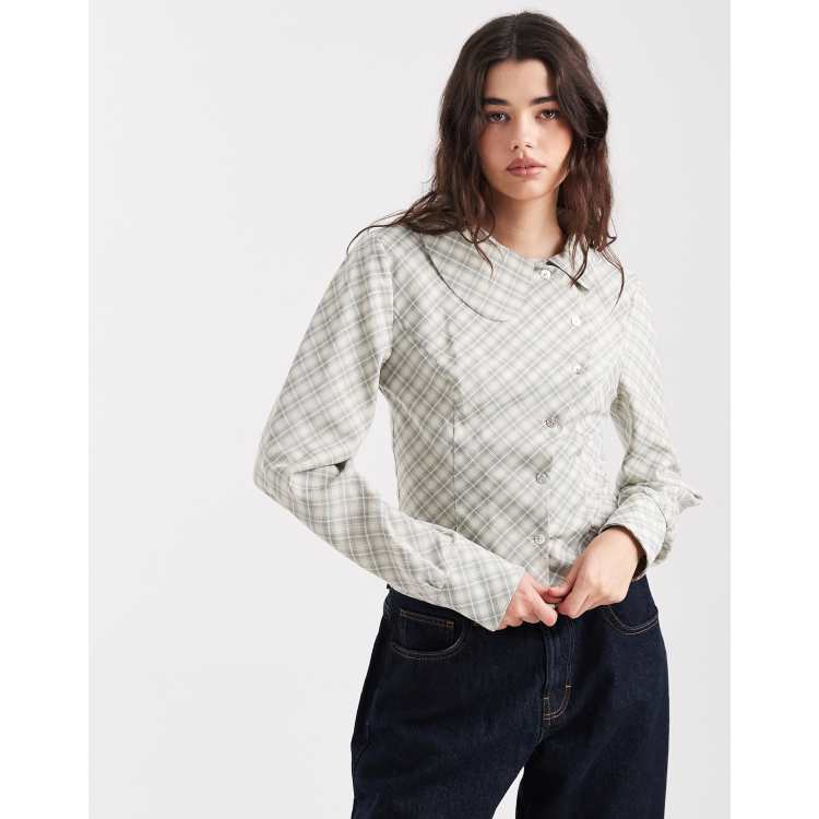 Daisy Street curved button placket detail shirt in light gray