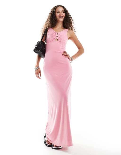 Daisy Street cut out scoop neck maxi dress in bubble gum pink