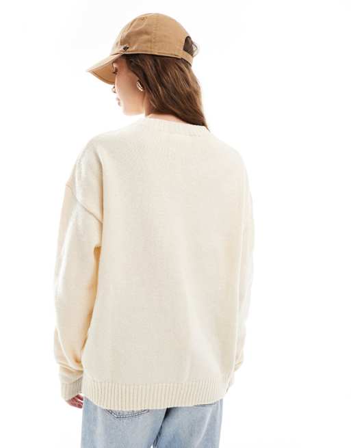 Daisy Street cute teddy bear intarsia knit sweater in cream | ASOS