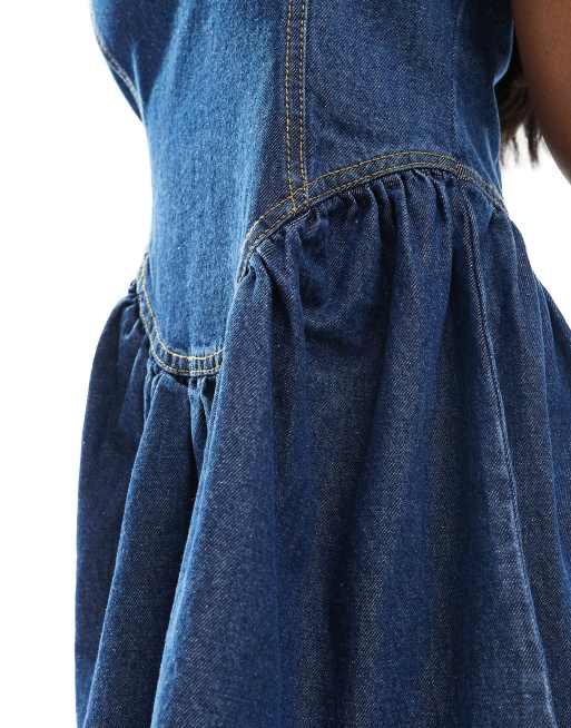 Daisy Street denim drop waist mini dress in indigo, 2 of 4