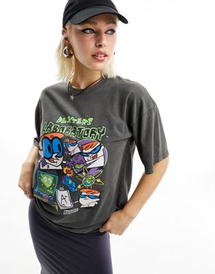 Daisy Street Dexter's Laboratory T-shirt In Washed Charcoal-gray