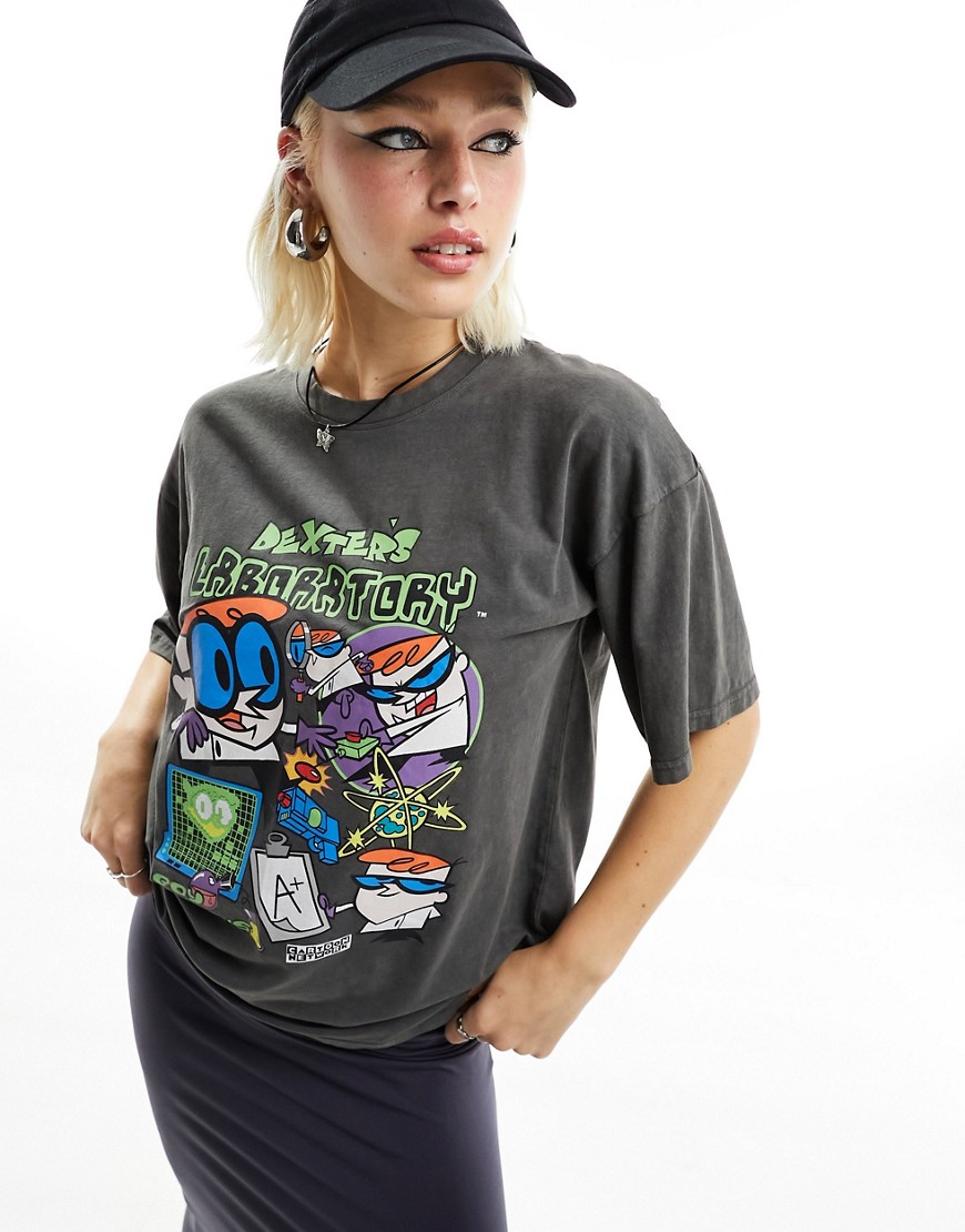 Daisy Street Dexter's Laboratory t-shirt in washed charcoal-Grey