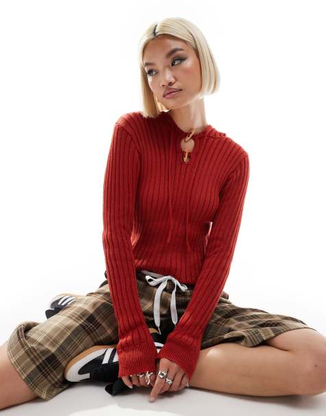 Daisy Street fitted pull over rib knit jumper with toggle detail keyhole