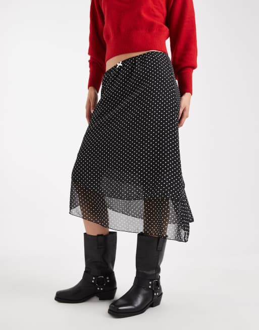 Daisy Street double lay midi skirt in polka dot mesh, 2 of 5