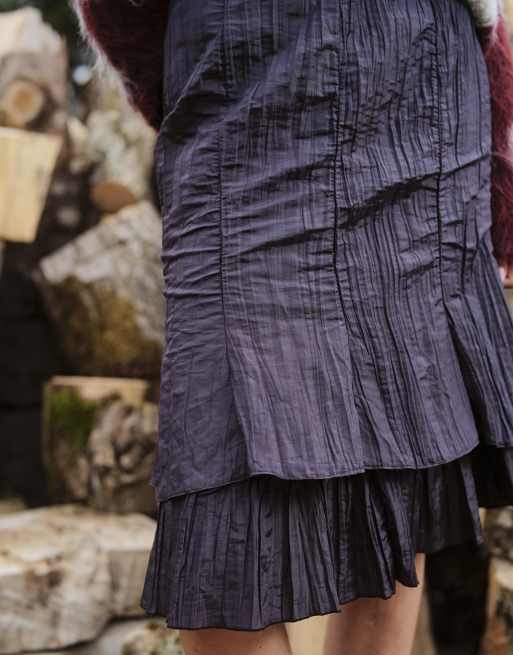 Daisy Street double layer crinkle midi skirt in black, 3 of 4