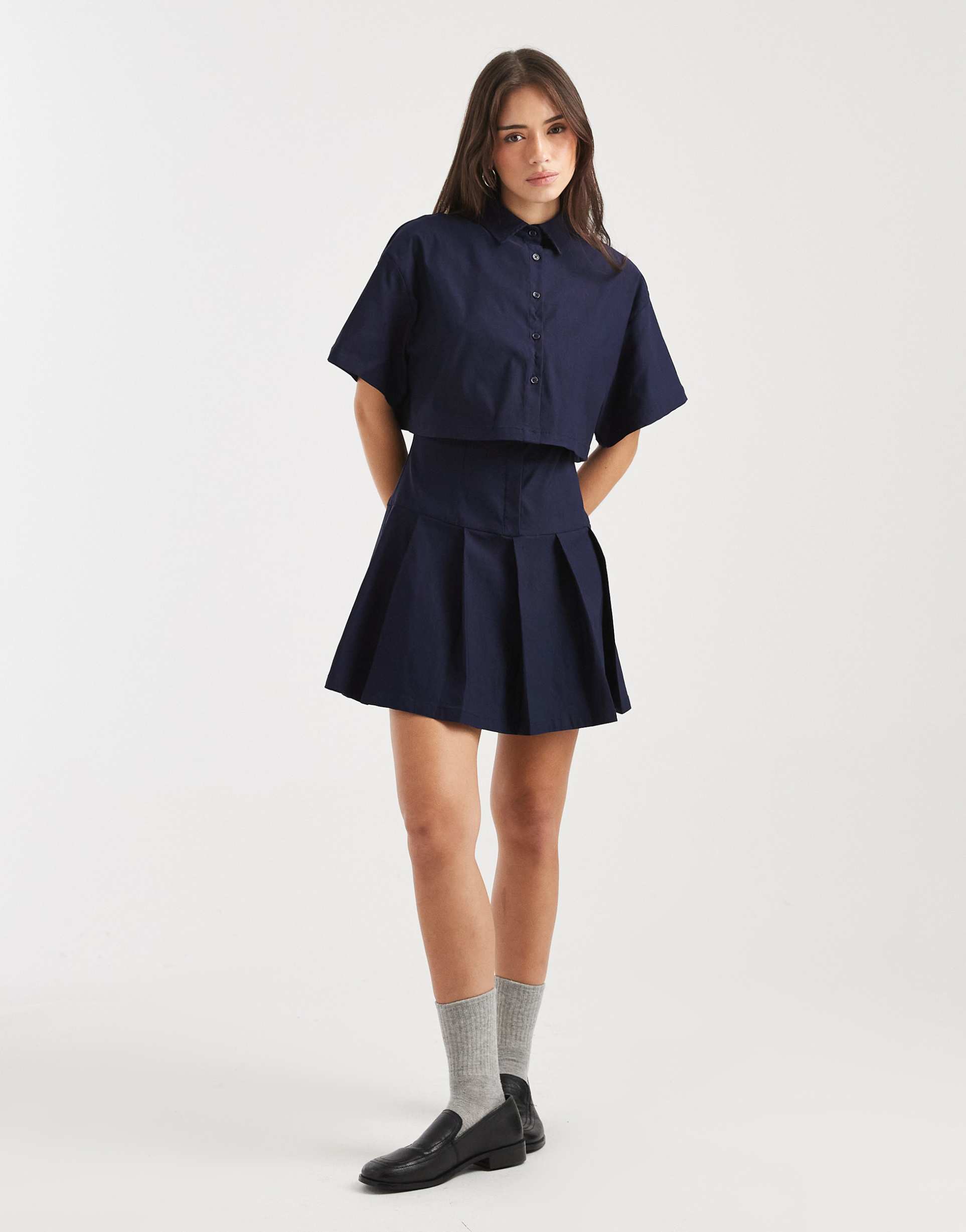 daisy street double layered mini dress in navy