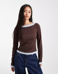 [Daisy Street] Daisy Street double overlay top in brown and blue 14 BROWN BLUE
