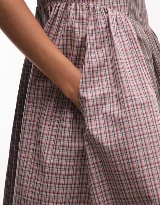 Daisy Street drop waist corset style maxi dress with puff sleeve in multi check, 4 of 4