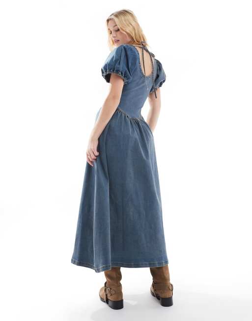 fitted lace wedding dress Vintage Cargo Style Denim Dress