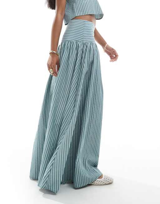 Daisy Street drop waist maxi skirt in blue stripe co-ord, 2 of 5