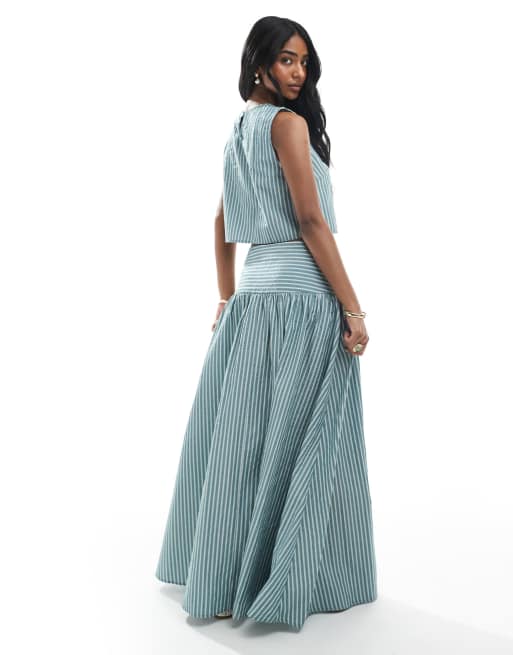 Daisy Street drop waist maxi skirt in blue stripe co-ord, 4 of 5
