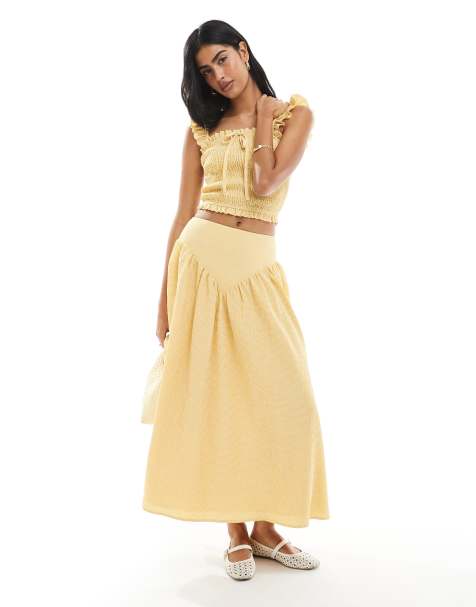 Daisy Street drop waist maxi skirt in yellow gingham - part of a set - view 1
