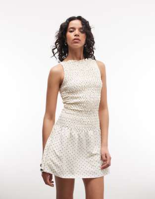 Daisy Street drop waist mini dress in cream polka dot