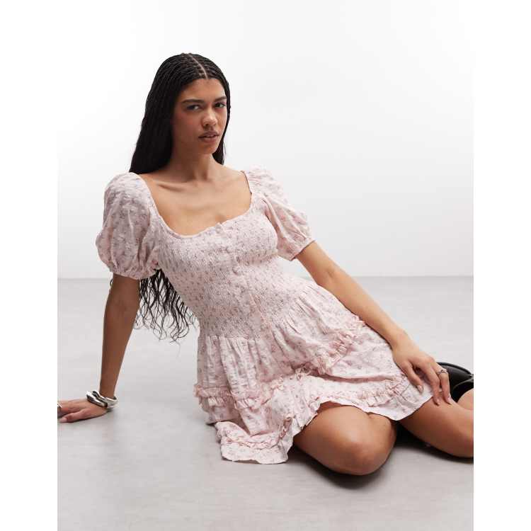 Daisy Street drop waist ruffle mini dress with puff sleeves in