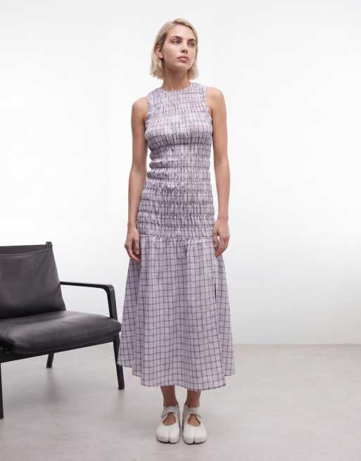 daisy street shirred plaid drop waist midi dress Daisy Street - Shirred Maxi Dress - Women - Cotton/Polyester - 6 US