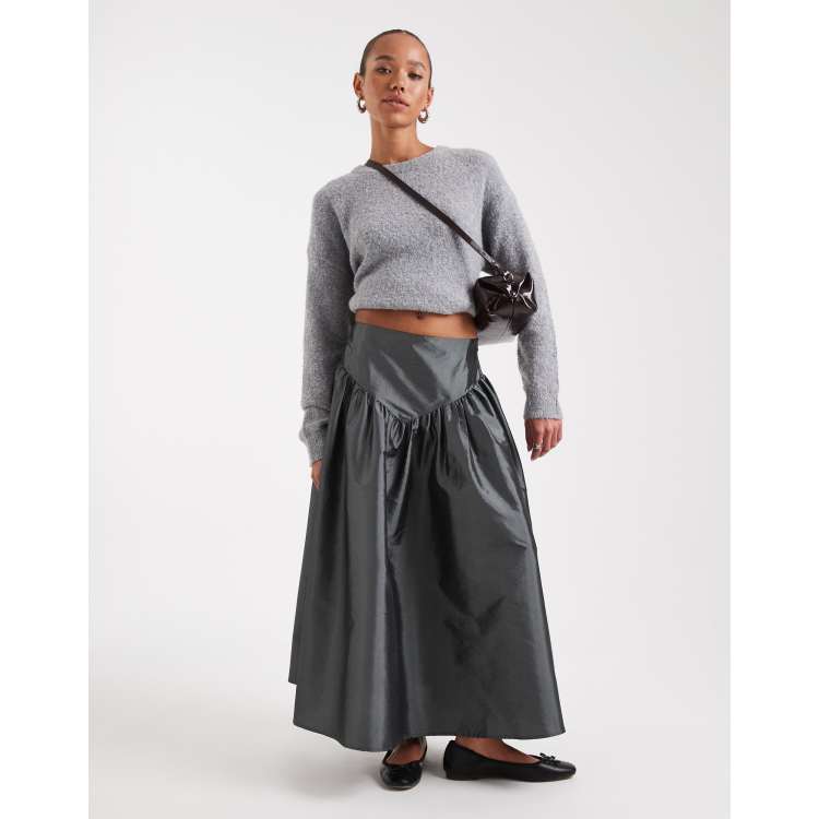 Daisy Street drop waist taffeta skirt in gunmetal gray | ASOS