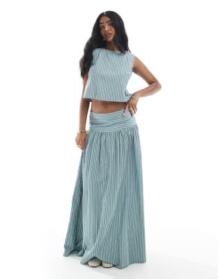 dropped waist maxi skirt in blue stripes - part of a set