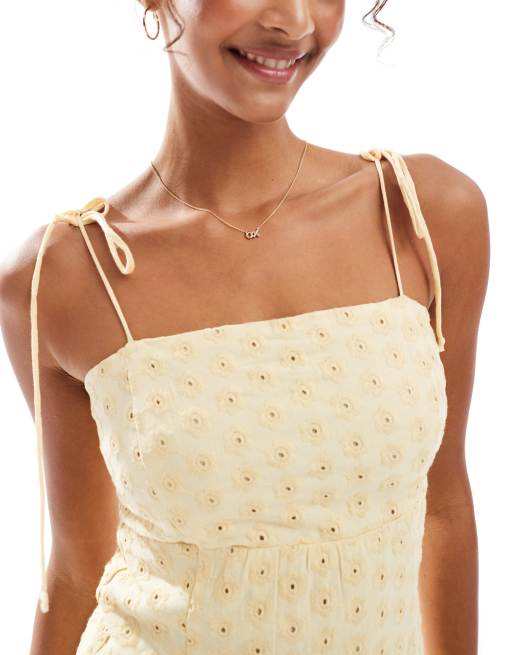 Daisy Street dropped waist seamed mini dress with tie straps in buttermilk