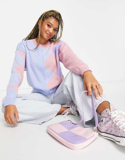 Daisy Street – Dzianinowy sweter o luźnym kroju w pastelowy patchworkowy wzór