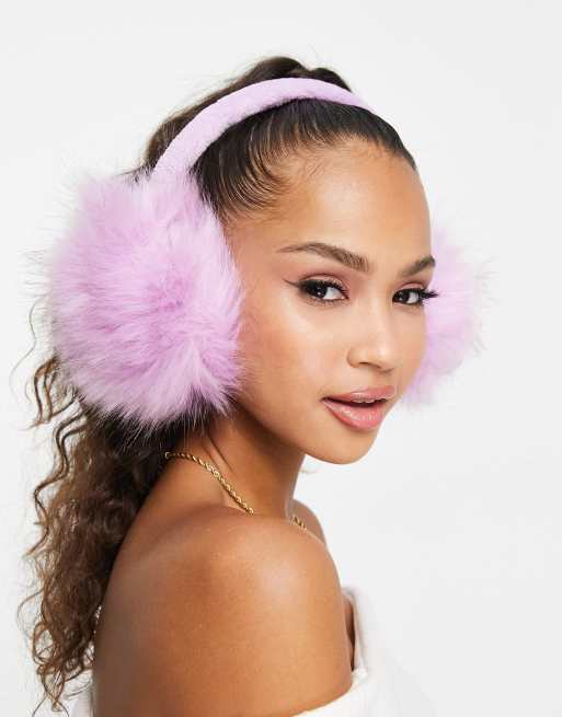 Daisy Street ear muffs in pink faux fur | ASOS