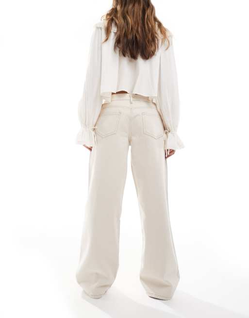 Daisy Street - Ecrufarvede boyfriend-jeans med lav talje, 3 af 5