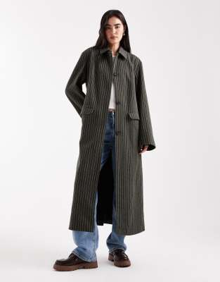 Daisy Street - Eleganter Longline-Mantel in Braun und Blau mit Nadelstreifen-Bunt