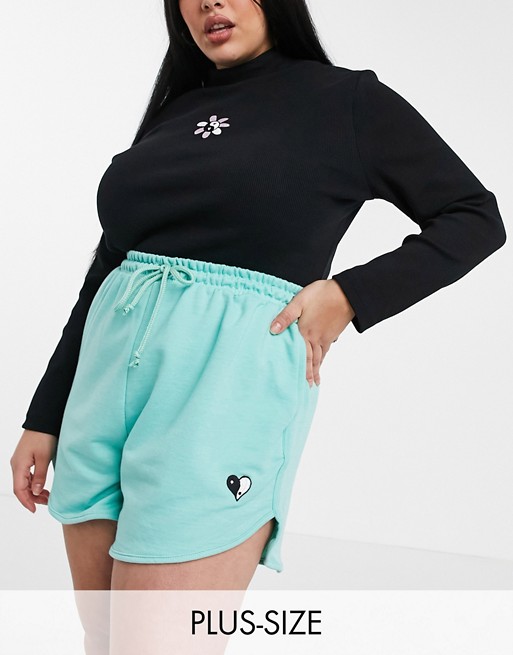 Daisy Street embroidered high waisted runner shorts