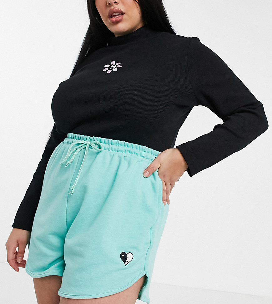 Daisy Street embroidered high waisted runner shorts-Blues