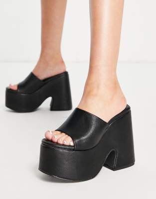 black platform mule sandals