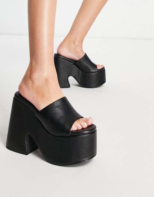Daisy Street Exclusive chunky mule sandals in black, 4 of 4