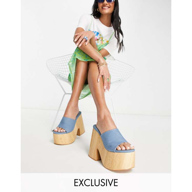 Daisy Street Exclusive chunky platform mule sandals in denim and