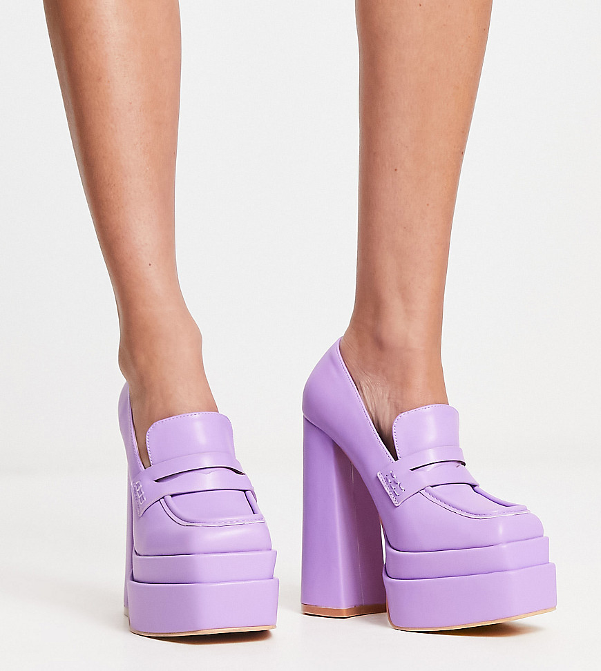 Exclusive double platform heeled loafers in purple
