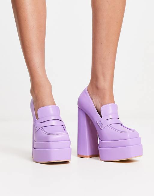 Daisy Street Exclusive double platform heeled loafers in purple