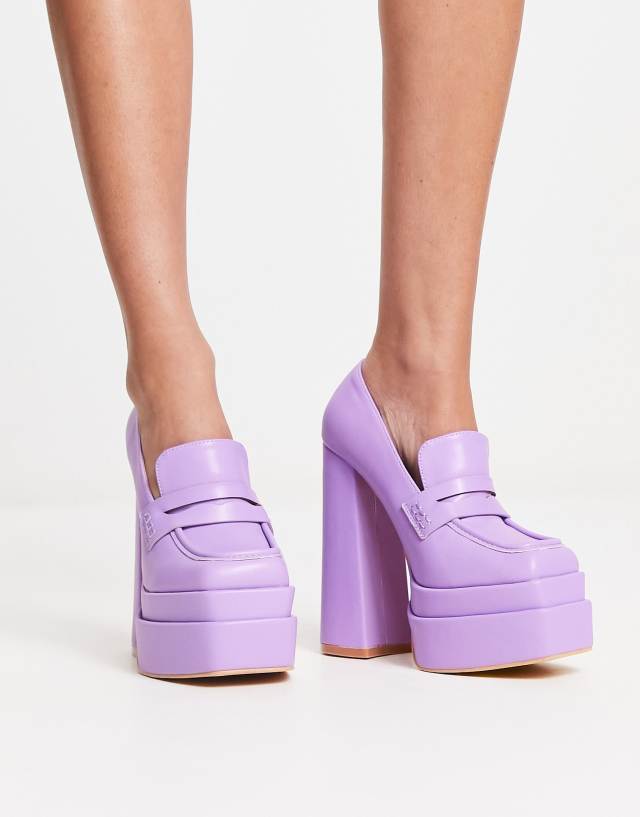 Daisy Street Exclusive double platform heeled loafers in purple