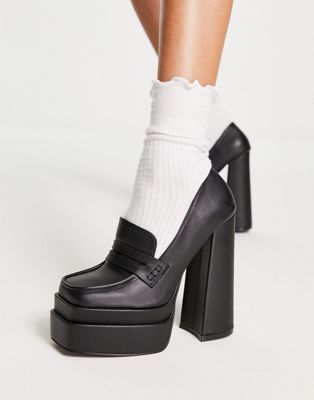 Daisy Street Exclusive double platform heeled shoes in black | ASOS