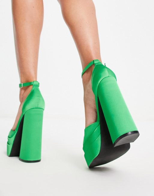 Daisy Street heeled shoes with strap detailing in sage green vinyl