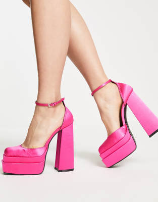 pink satin platform heels